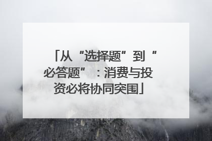 从“选择题”到“必答题”：消费与投资必将协同突围
