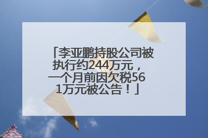 李亚鹏持股公司被执行约244万元，一个月前因欠税561万元被公告！