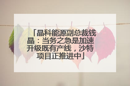 晶科能源副总裁钱晶：当务之急是加速升级既有产线，沙特项目正推进中